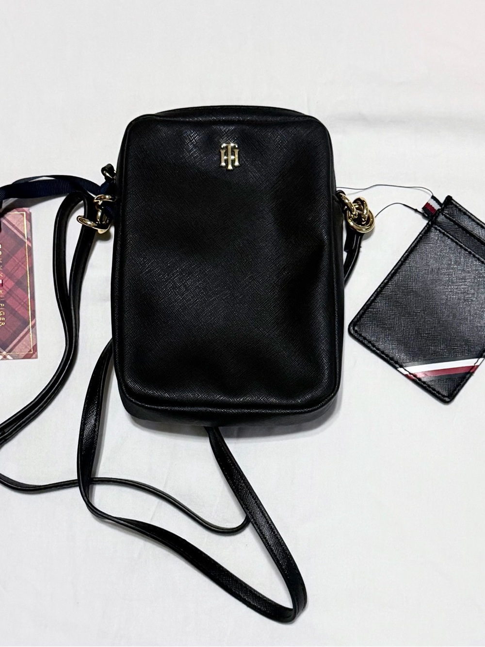 Tommy Hilfiger Phone Crossbody Bag Womens  Saffiano Pouch Black NWT